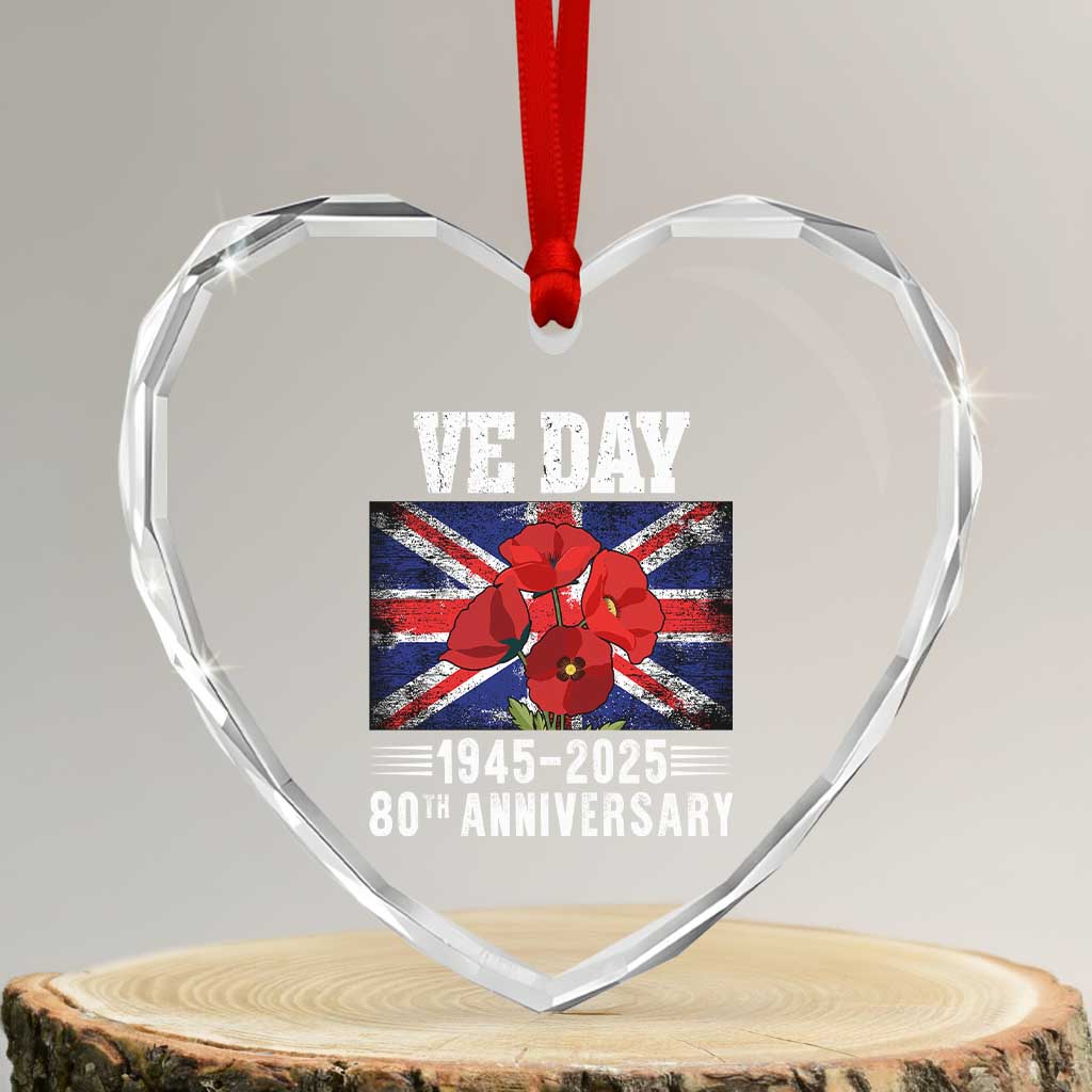 VE Day 80th Anniversary Heart Crystal Glass Ornament 2025 Celebration Union Flag Poppies WWII Remembrance TS02 Transparent Glass 3'' Heart Print Your Wear