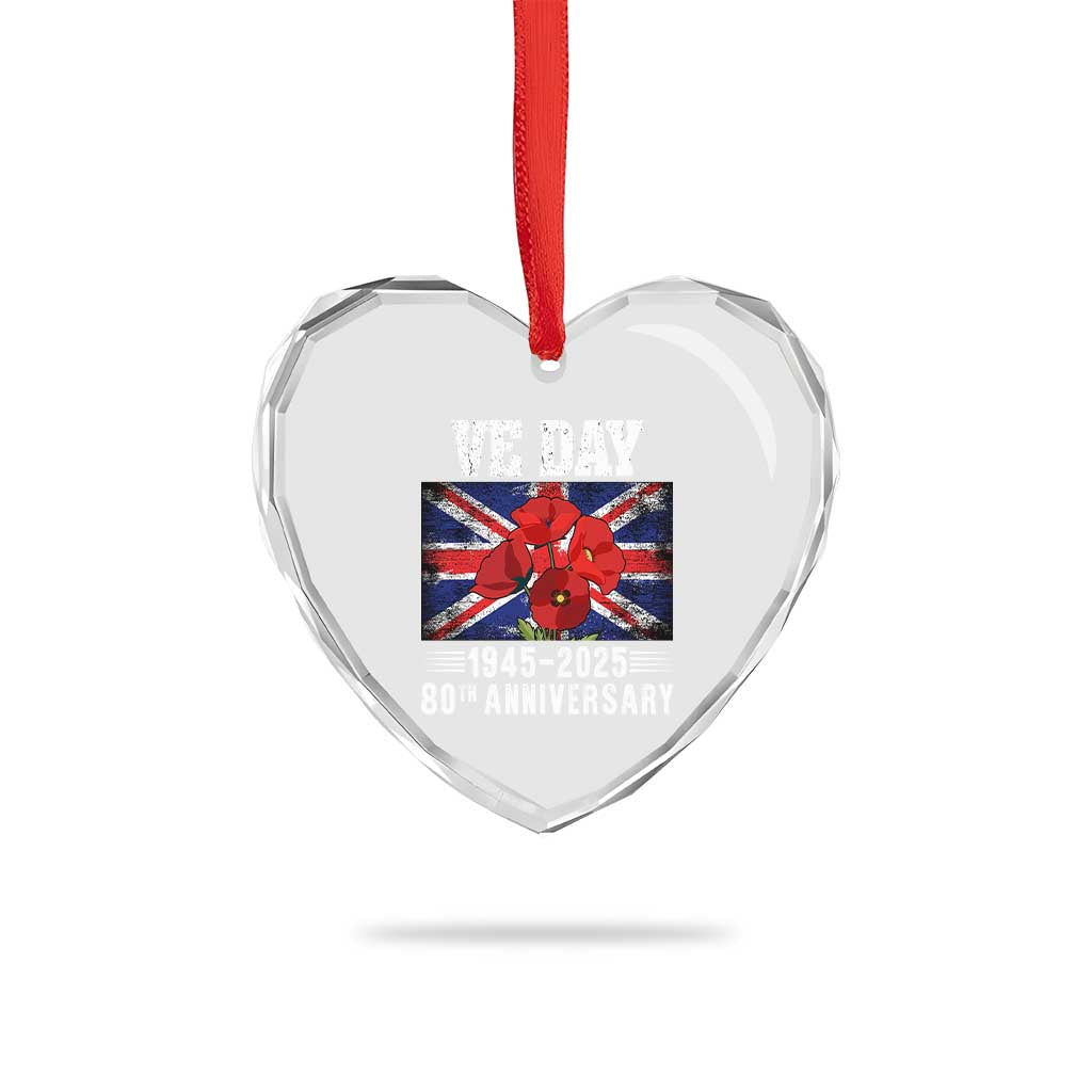 VE Day 80th Anniversary Heart Crystal Glass Ornament 2025 Celebration Union Flag Poppies WWII Remembrance TS02 Print Your Wear