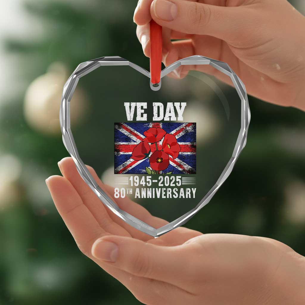 VE Day 80th Anniversary Heart Crystal Glass Ornament 2025 Celebration Union Flag Poppies WWII Remembrance TS02 Print Your Wear