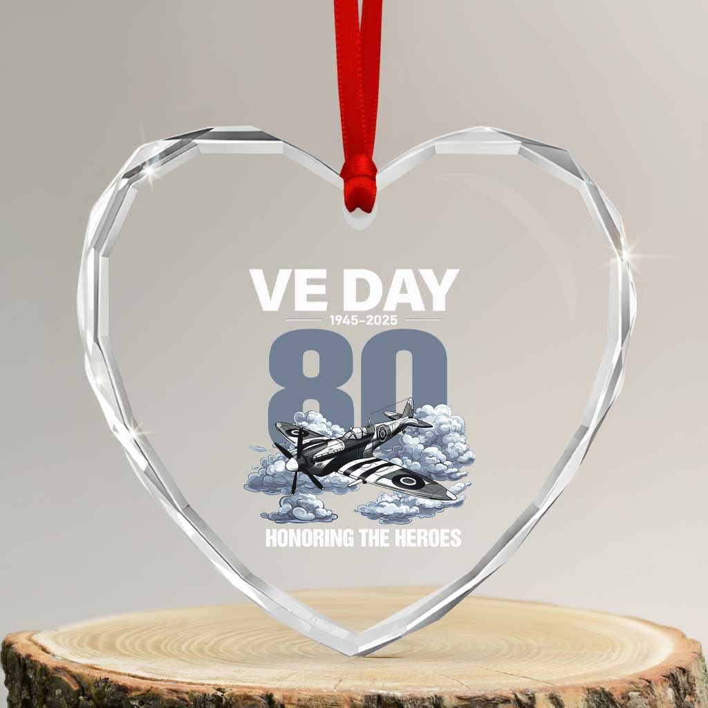 VE Day 80th Anniversary Heart Crystal Glass Ornament 2025 Celebration WWII Remembrance Retro TS02 Transparent Glass 3'' Heart Print Your Wear