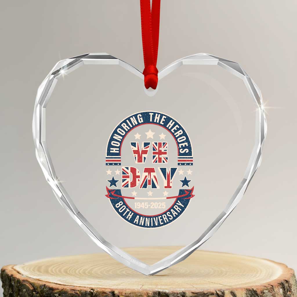 VE Day 80th Anniversary Heart Crystal Glass Ornament 2025 Patriotic WWII Remembrance Vintage TS02 Transparent Glass 3'' Heart Print Your Wear