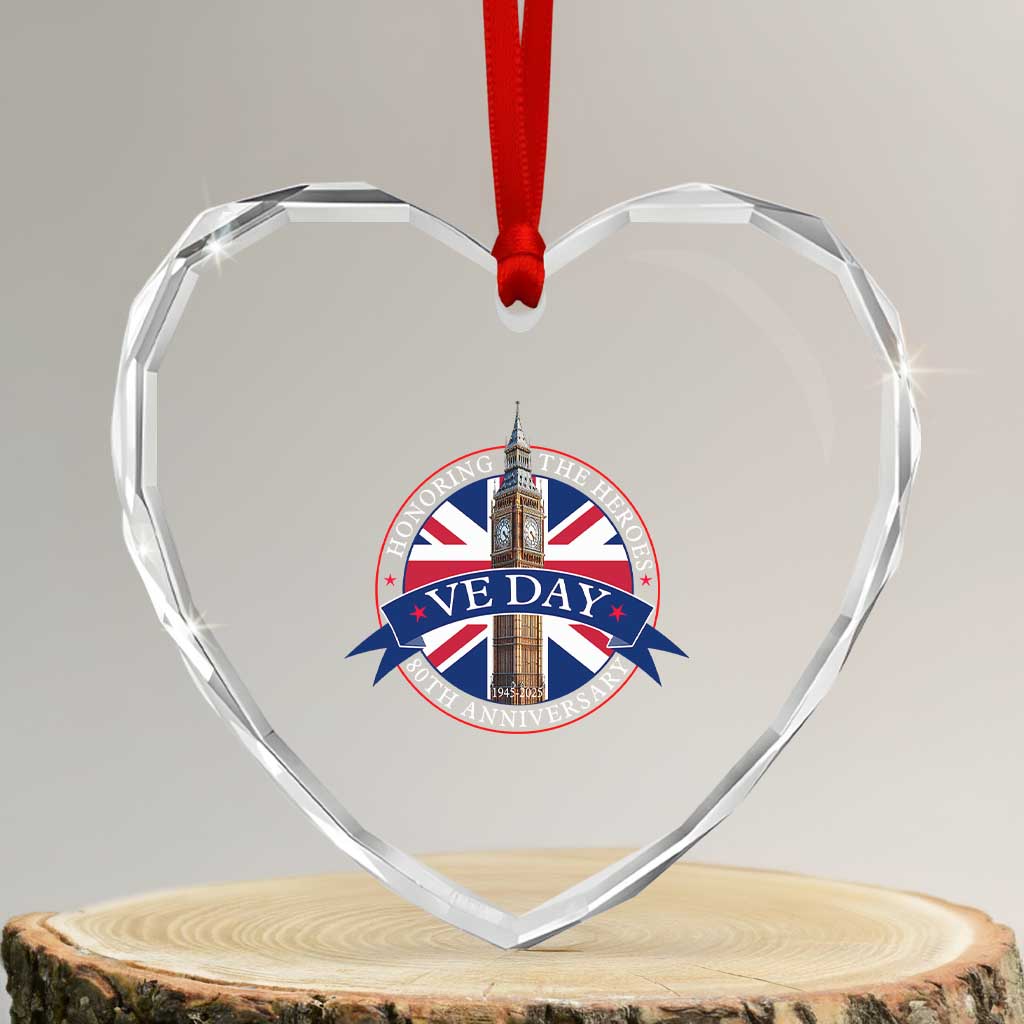VE Day 80th Anniversary Heart Crystal Glass Ornament WWII Remembrance 2025 Celebrations London TS02 Transparent Glass 3'' Heart Print Your Wear