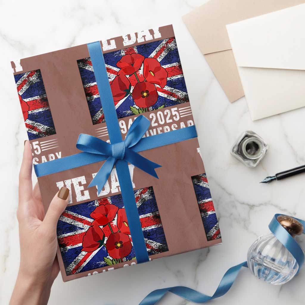 VE Day 80th Anniversary Wrapping Paper Roll 2025 Celebration Union Flag Poppies WWII Remembrance TS02 Mocha Print Your Wear