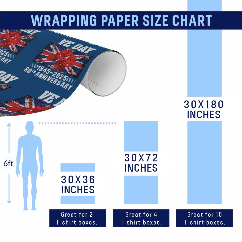 VE Day 80th Anniversary Wrapping Paper Roll 2025 Celebration Union Flag Poppies WWII Remembrance TS02 Print Your Wear