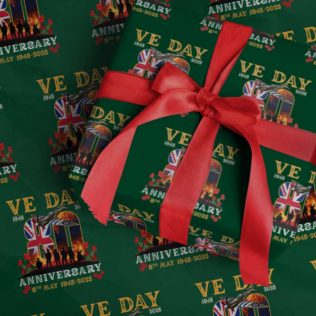 VE Day 80th Anniversary Wrapping Paper Roll 2025 Celebration Union Flag WWII Remembrance TS02 Green Print Your Wear