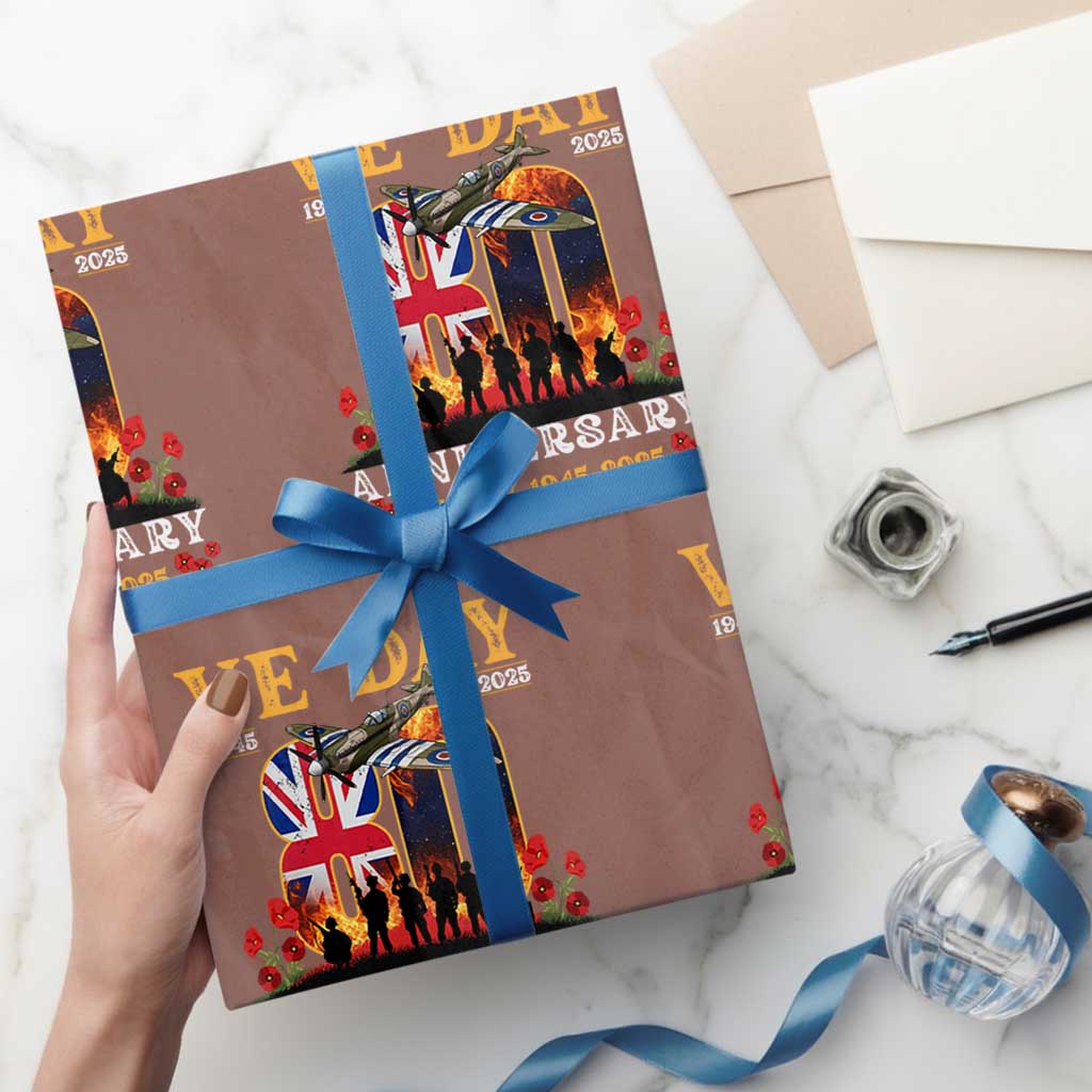 VE Day 80th Anniversary Wrapping Paper Roll 2025 Celebration Union Flag WWII Remembrance TS02 Mocha Print Your Wear