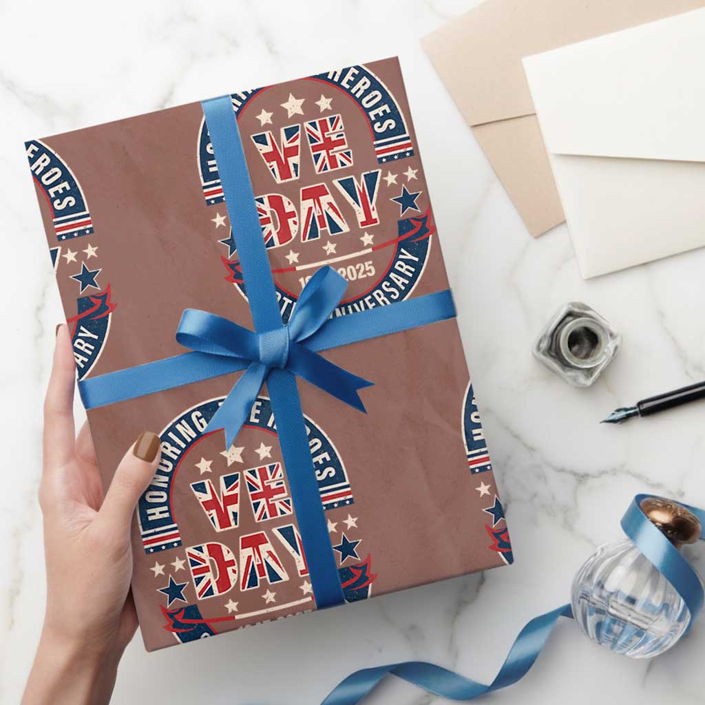 VE Day 80th Anniversary Wrapping Paper Roll 2025 Patriotic WWII Remembrance Vintage TS02 Mocha Print Your Wear