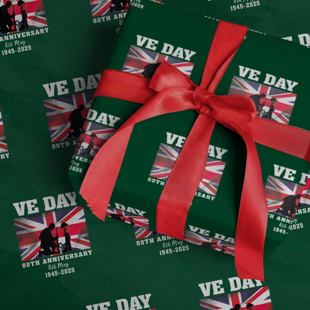 VE Day 80th Anniversary Wrapping Paper Roll Victory in Europe Union Flag WWII Remembrance TS02 Green Print Your Wear