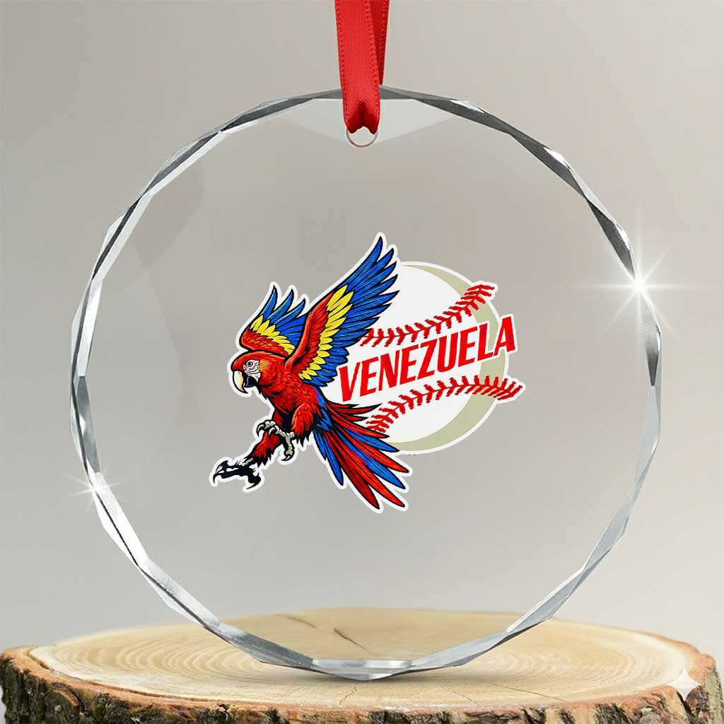 Venezuela Baseball Flying Scarlet Macaw and Ball Crystal Glass Ornament Ara Macao Guacamaya Venezuelan Pride TS02 Transparent Glass 3'' Circle Print Your Wear