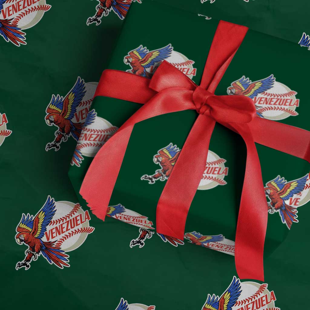 Venezuela Baseball Flying Scarlet Macaw and Ball Wrapping Paper Roll Ara Macao Guacamaya Venezuelan Pride TS02 Green Print Your Wear