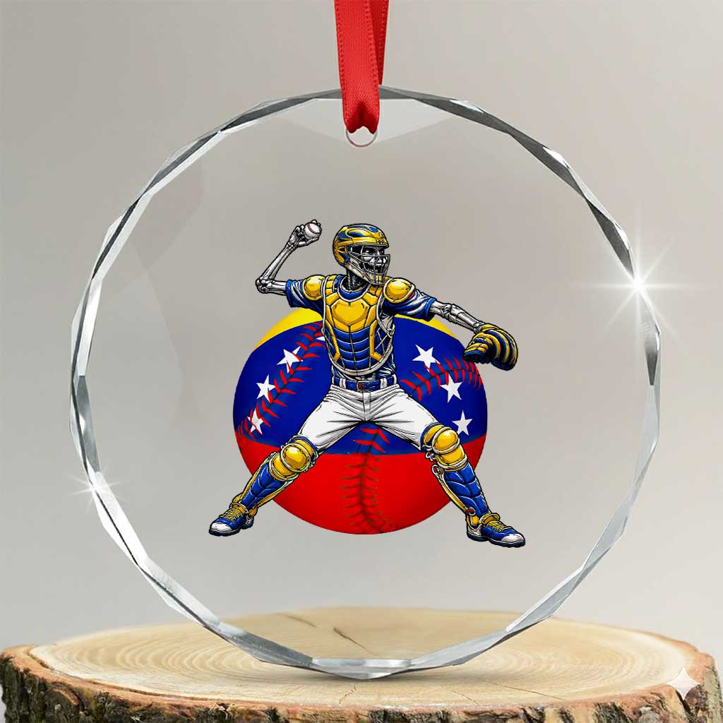 Venezuela Baseball Pitcher Skeleton Crystal Glass Ornament Venezuelan Flag Venezuela Pride Sports Fans TS02 Transparent Glass 3'' Circle Print Your Wear