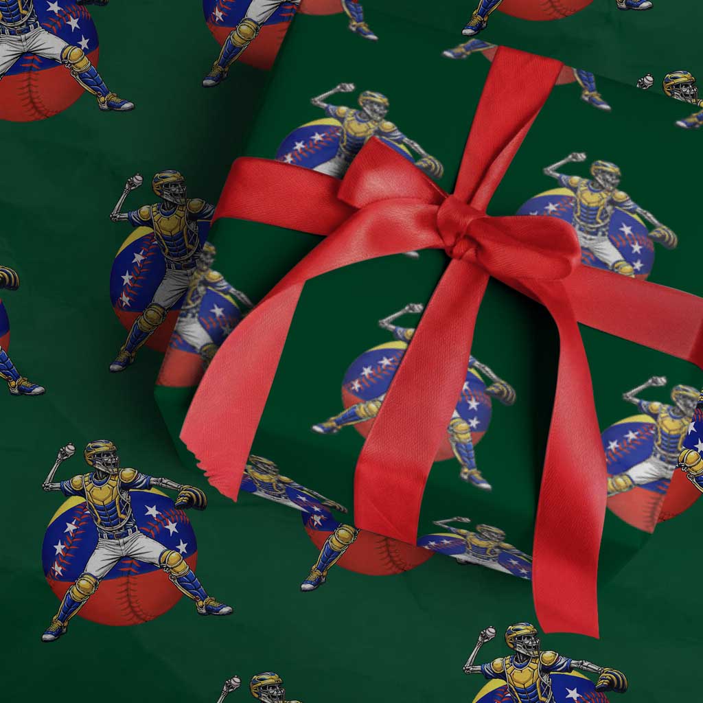 Venezuela Baseball Pitcher Skeleton Wrapping Paper Roll Venezuelan Flag Venezuela Pride Sports Fans TS02 Green Print Your Wear
