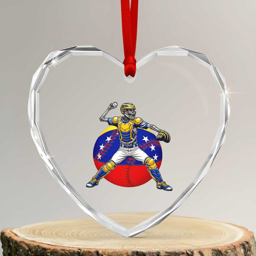 Venezuela Baseball Pitcher Skeleton Heart Crystal Glass Ornament Venezuelan Flag Venezuela Pride Sports Fans TS02 Transparent Glass 3'' Heart Print Your Wear