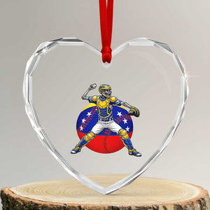 Venezuela Baseball Pitcher Skeleton Heart Crystal Glass Ornament Venezuelan Flag Venezuela Pride Sports Fans TS02 Transparent Glass 3'' Heart Print Your Wear