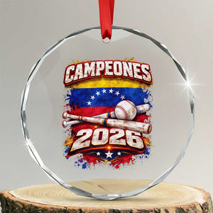 Venezuela Campeones 2026 Baseball Championship Crystal Glass Ornament Vintage Venezuelan Flag TS11 Transparent Glass 3'' Circle Print Your Wear