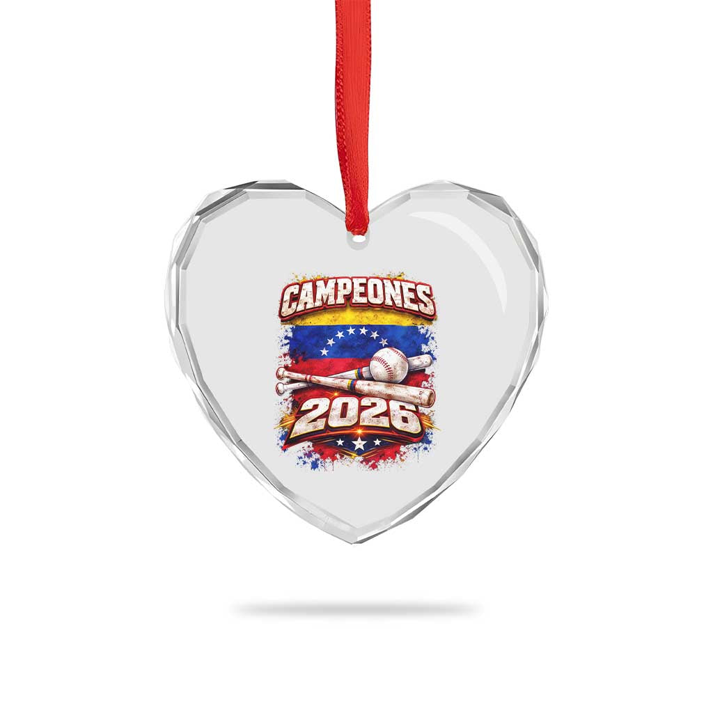 Venezuela Campeones 2026 Baseball Championship Heart Crystal Glass Ornament Vintage Venezuelan Flag TS11 Print Your Wear