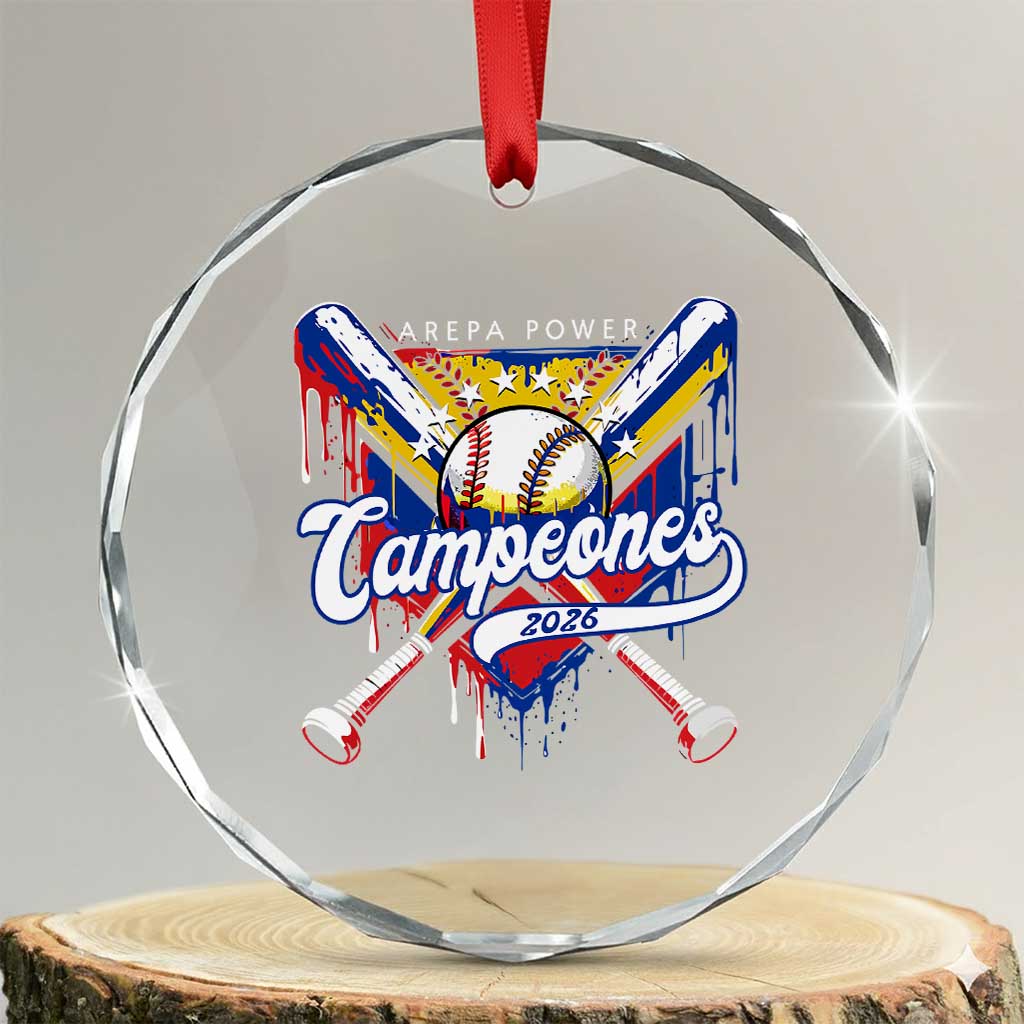 Venezuela Campeones Baseball Championship 2026 Crystal Glass Ornament Home Plate Drip TS11 Transparent Glass 3'' Circle Print Your Wear