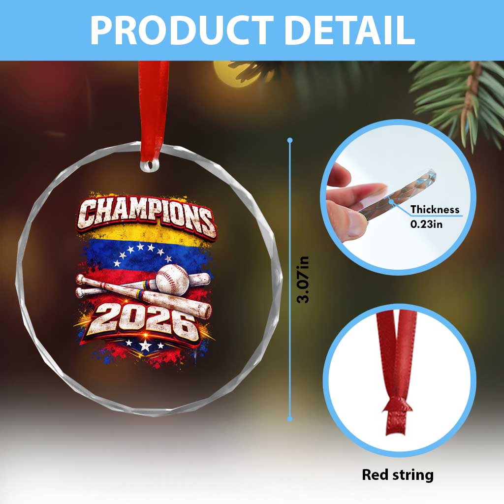 Venezuela Champions 2026 Baseball Lover Venezuelan Flag Crystal Glass Ornament TS11 Print Your Wear