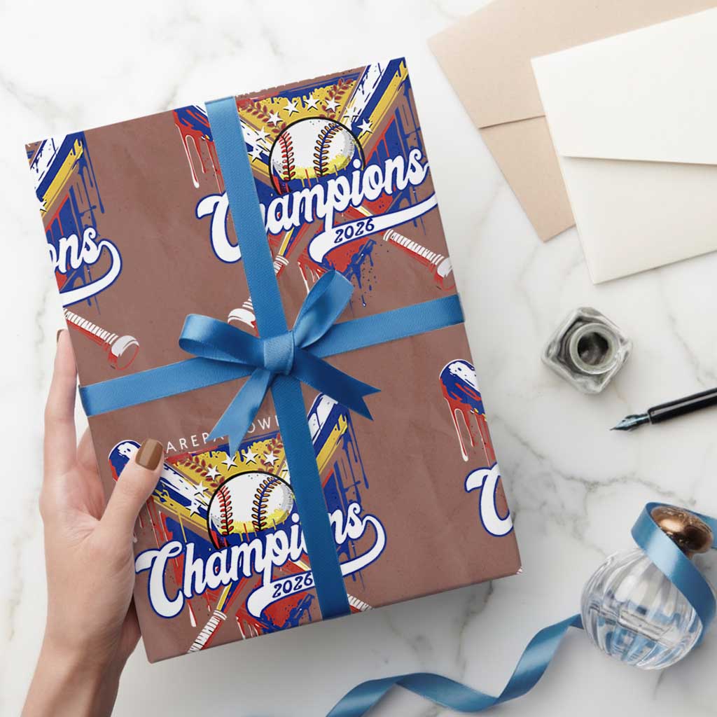 Venezuela Champions 2026 Wrapping Paper Roll Baseball Lover Home Plate Drip TS11 Mocha Print Your Wear