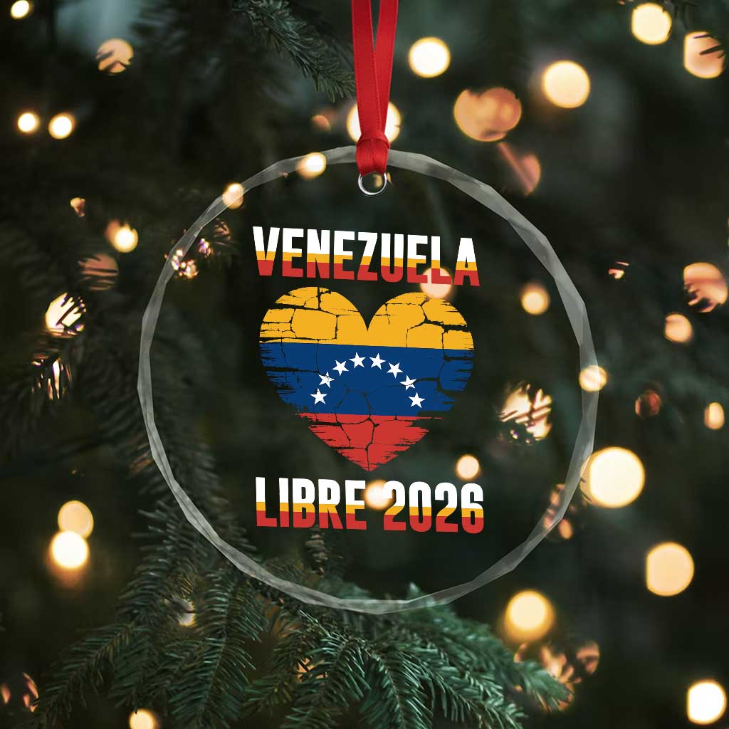 Venezuela Libre 2026 Crystal Glass Ornament Venezuelan Flag Heart Freedom and National Pride TS02 Print Your Wear
