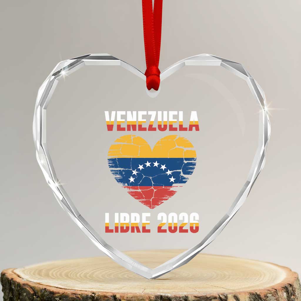 Venezuela Libre 2026 Heart Crystal Glass Ornament Venezuelan Flag Heart Freedom and National Pride TS02 Transparent Glass 3'' Heart Print Your Wear