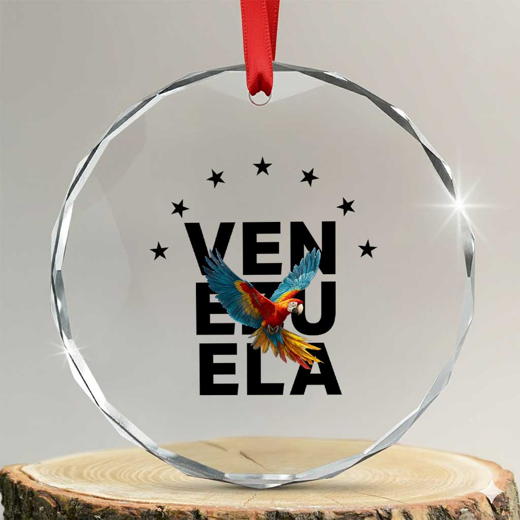 Venezuela Pride Flying Macaw Crystal Glass Ornament Ara Macao Guacamaya Venezuelan Pride Tropical Bird TS02 Transparent Glass 3'' Circle Print Your Wear