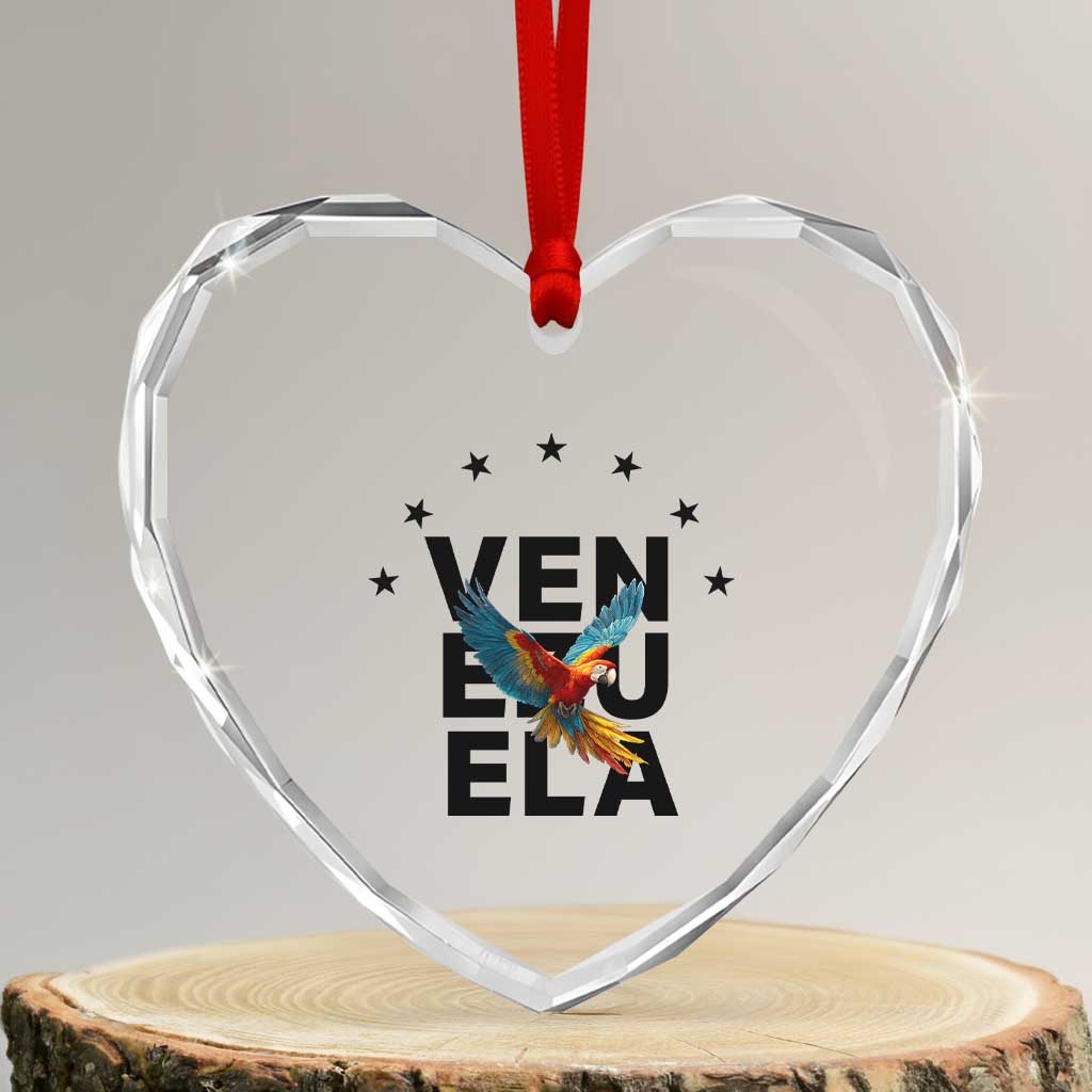 Venezuela Pride Flying Macaw Heart Crystal Glass Ornament Ara Macao Guacamaya Venezuelan Pride Tropical Bird TS02 Transparent Glass 3'' Heart Print Your Wear
