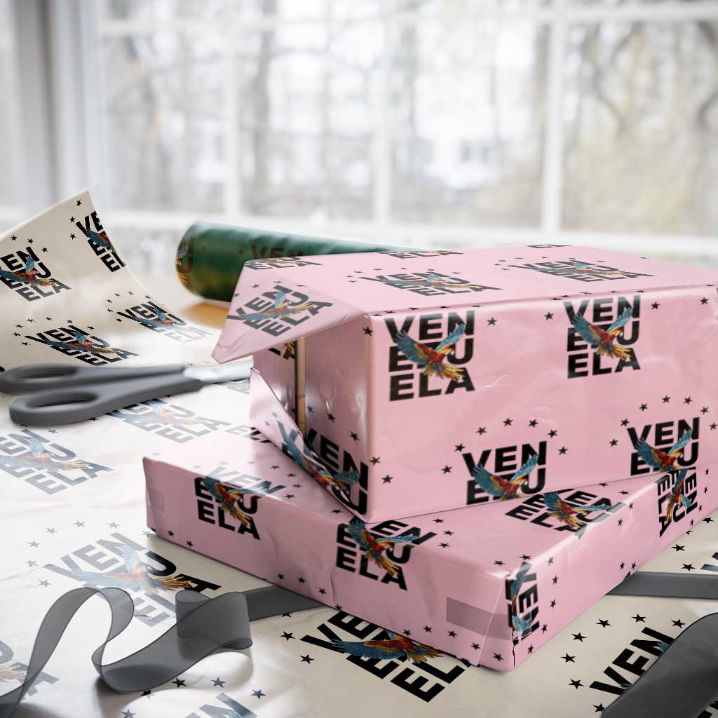 Venezuela Pride Flying Macaw Wrapping Paper Roll Ara Macao Guacamaya Venezuelan Pride Tropical Bird TS02 Light Pink Print Your Wear