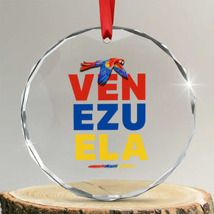 Venezuela Pride Flying Scarlet Macaw Crystal Glass Ornament Ara Macao Guacamaya Venezuelan Pride Tropical Bird TS02 Transparent Glass 3'' Circle Print Your Wear