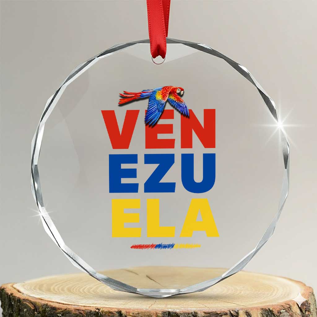 Venezuela Pride Flying Scarlet Macaw Crystal Glass Ornament Ara Macao Guacamaya Venezuelan Pride Tropical Bird TS02 Transparent Glass 3'' Circle Print Your Wear