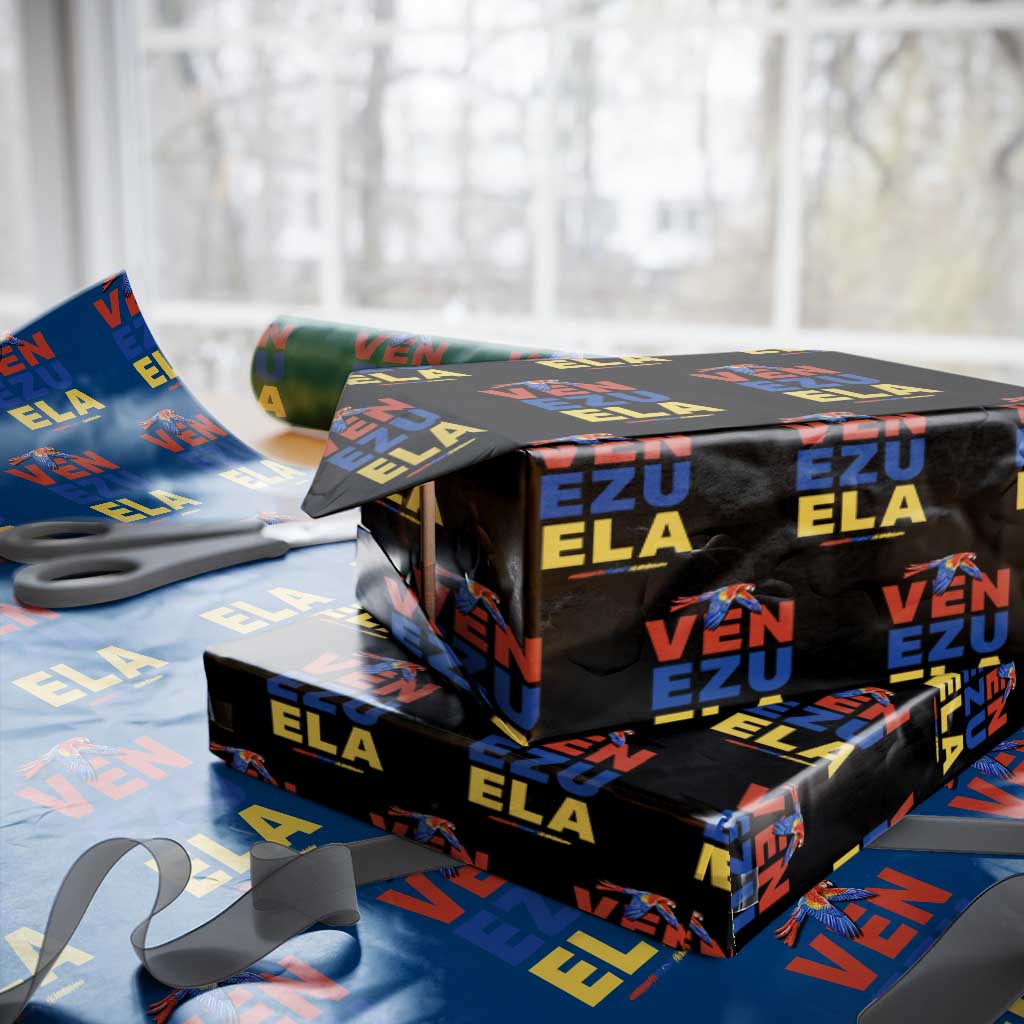 Venezuela Pride Flying Scarlet Macaw Wrapping Paper Roll Ara Macao Guacamaya Venezuelan Pride Tropical Bird TS02 Black Print Your Wear