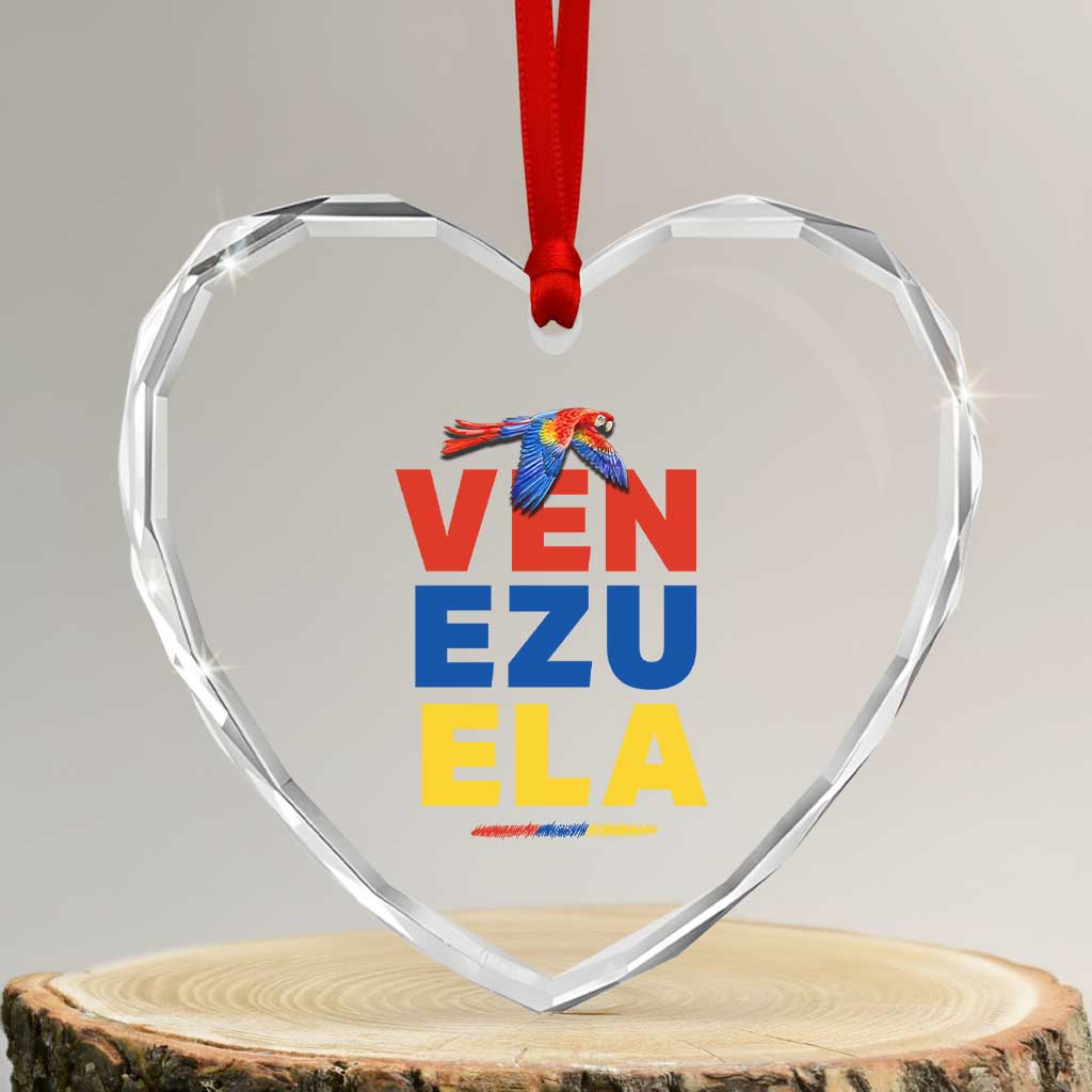 Venezuela Pride Flying Scarlet Macaw Heart Crystal Glass Ornament Ara Macao Guacamaya Venezuelan Pride Tropical Bird TS02 Transparent Glass 3'' Heart Print Your Wear