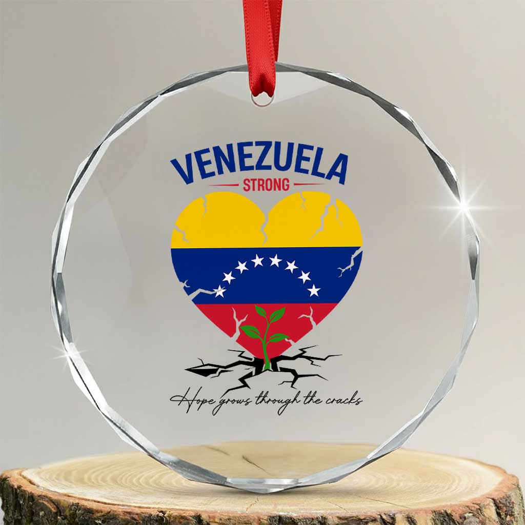 Venezuela Strong Healing Support Crystal Glass Ornament Hope Grows Through Cracks Venezuelan Flag Heart TS02 Transparent Glass 3'' Circle Print Your Wear