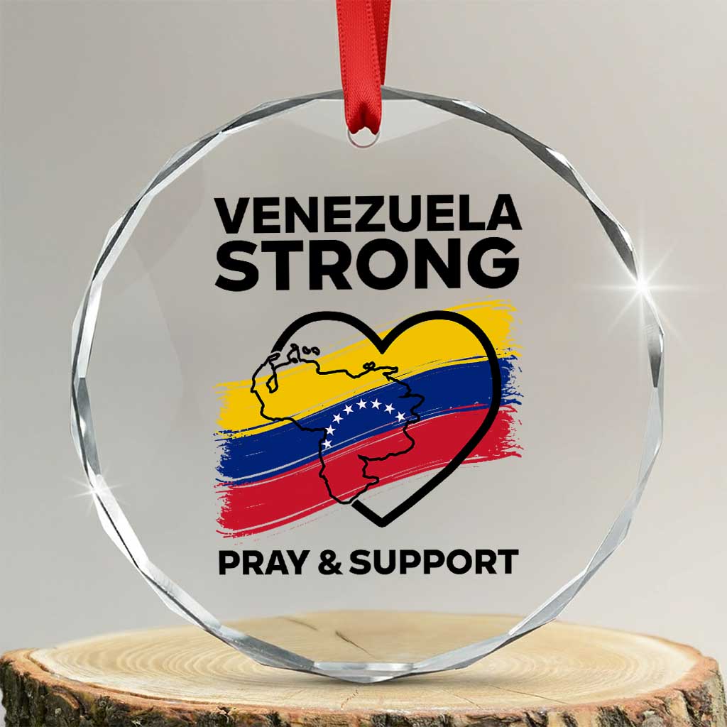 Venezuela Strong Pray and Support Crystal Glass Ornament Solidarity Patriotic Venezuelan Flag Map Heart TS02 Transparent Glass 3'' Circle Print Your Wear