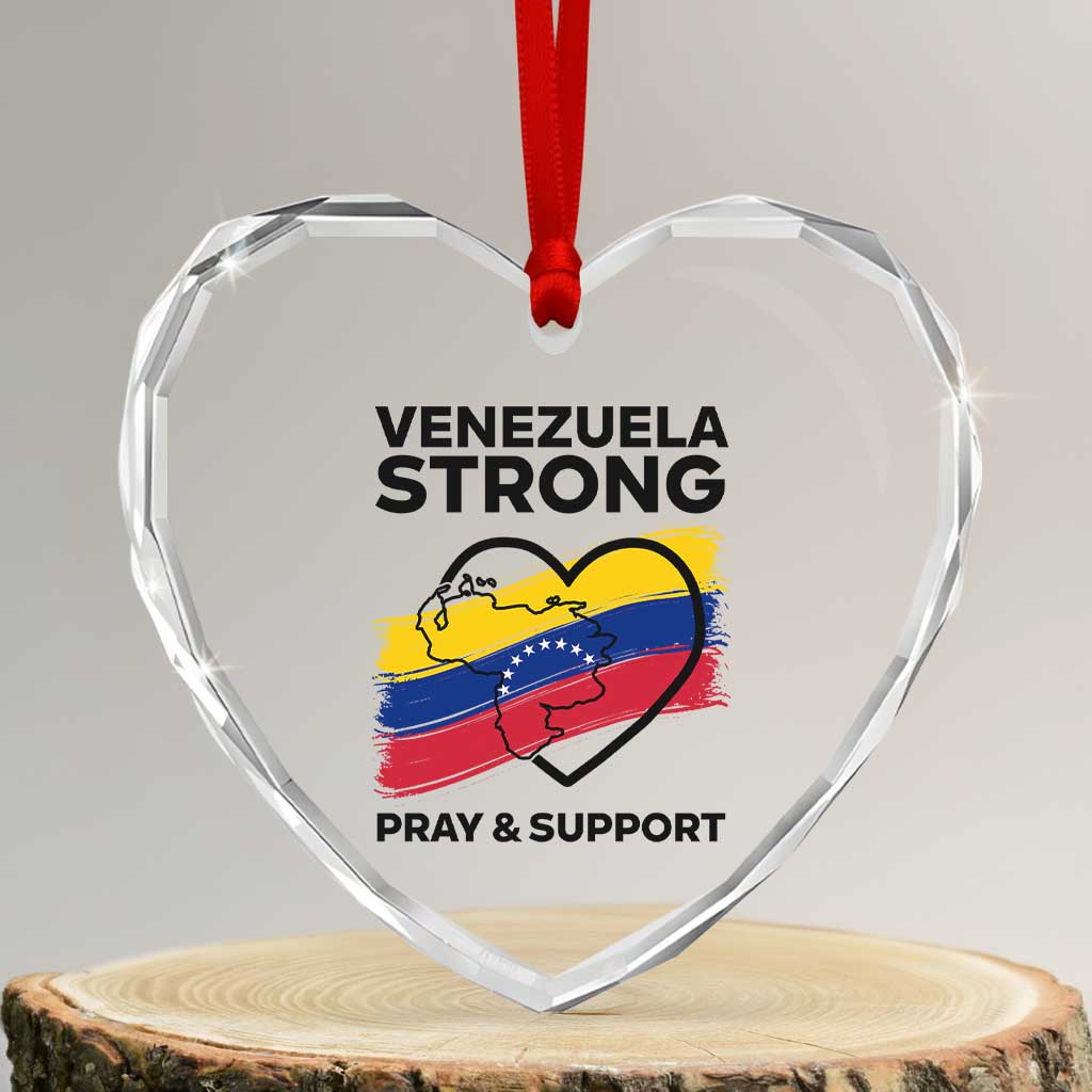 Venezuela Strong Pray and Support Heart Crystal Glass Ornament Solidarity Patriotic Venezuelan Flag Map Heart