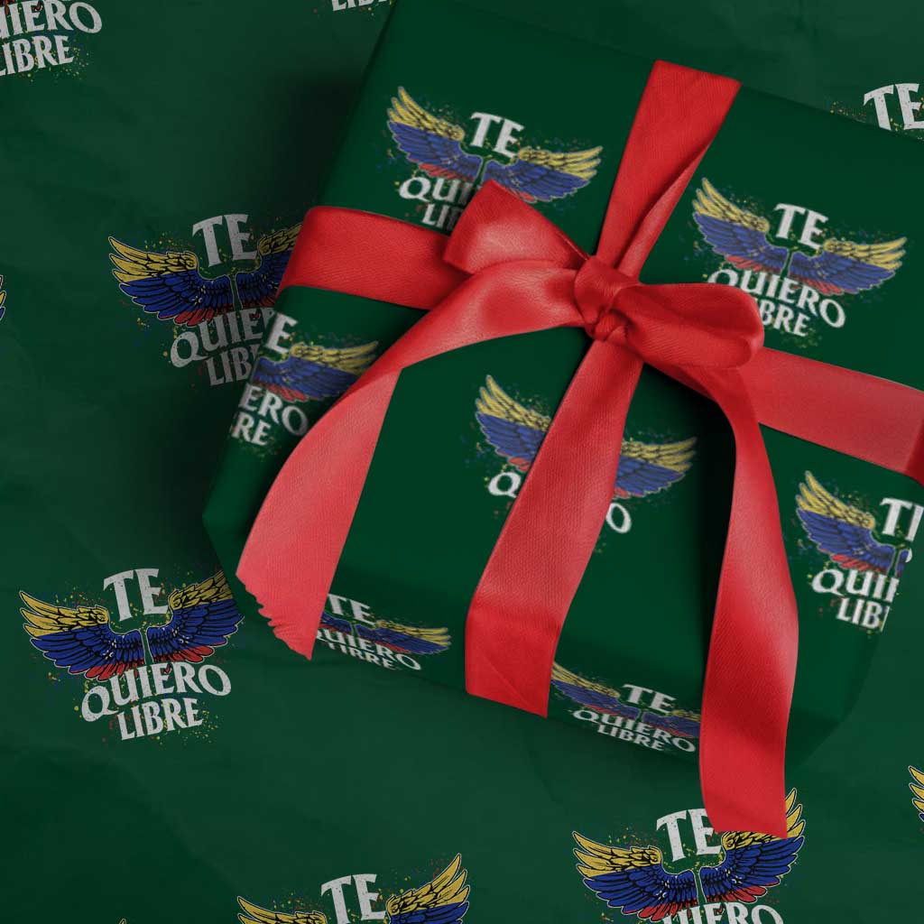 Venezuelan Pride Wrapping Paper Roll Te Quiero Libre Venezuela Flag Wings TS11 Green Print Your Wear