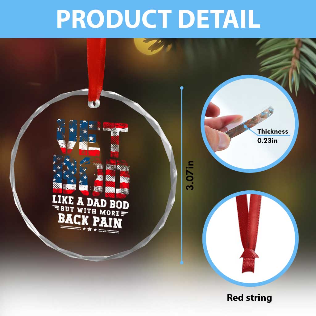 Vet Bod Crystal Glass Ornament Funny Military Veteran Dad Bod American Flag TS10 Print Your Wear