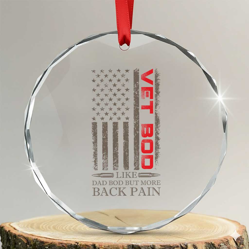 Vet Bod Crystal Glass Ornament Funny Veteran Like Dad Bod But More Back Pain US Flag TS10 Transparent Glass 3'' Circle Print Your Wear
