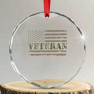 Veteran Crystal Glass Ornament Retro Patriotic Army Camouflage US Flag TS10 Transparent Glass 3'' Circle Print Your Wear