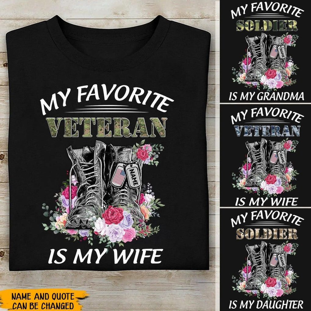 Personalized Veteran T Shirt My Favorite Veteran Is My Wife CTM Black Print Your Wear