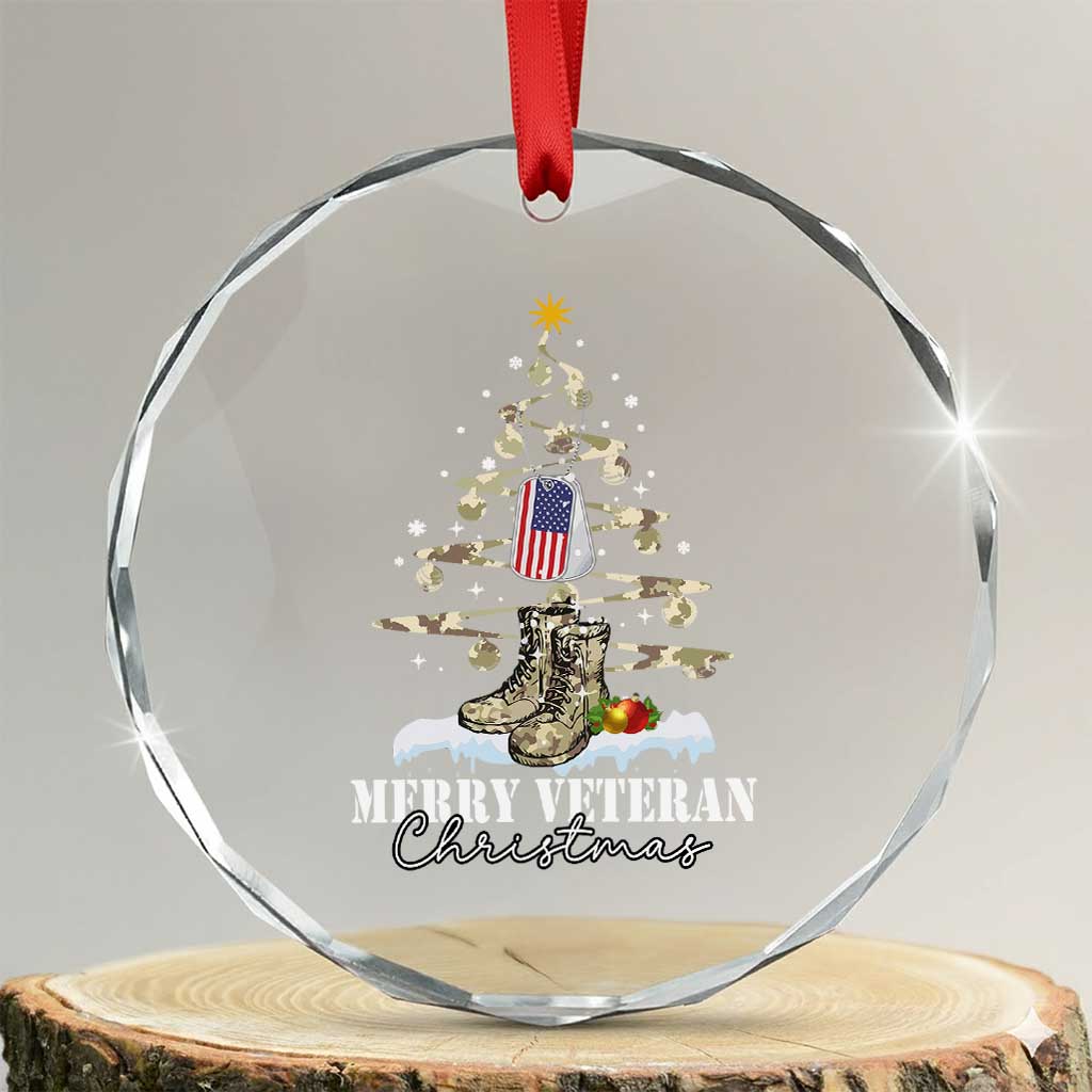 Veteran Day Xmas Crystal Glass Ornament Merry Veteran Christmas Fir Tree Dog Tag Combat Shoes TS11 Transparent Glass 3'' Circle Print Your Wear