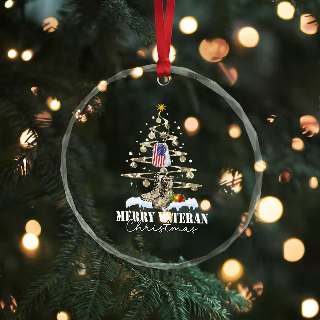Veteran Day Xmas Crystal Glass Ornament Merry Veteran Christmas Fir Tree Dog Tag Combat Shoes TS11 Print Your Wear