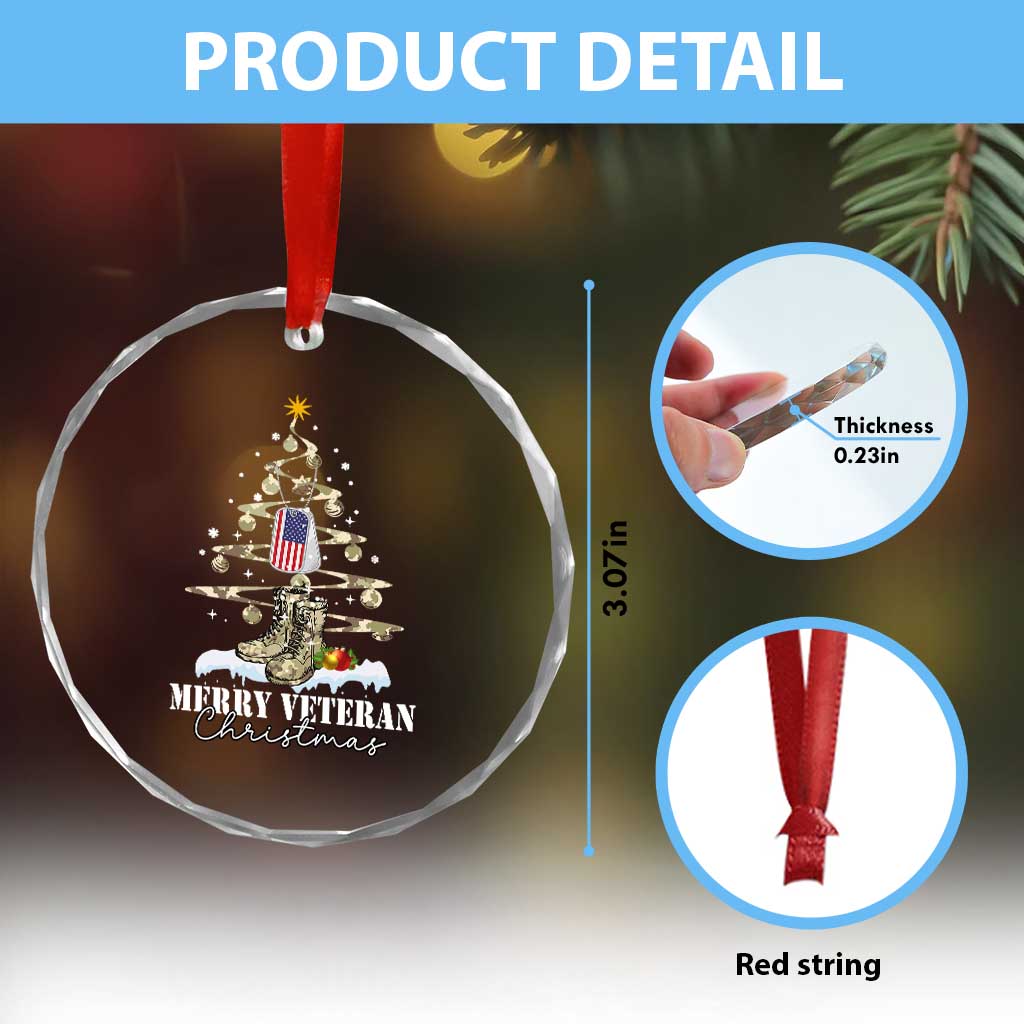 Veteran Day Xmas Crystal Glass Ornament Merry Veteran Christmas Fir Tree Dog Tag Combat Shoes TS11 Print Your Wear