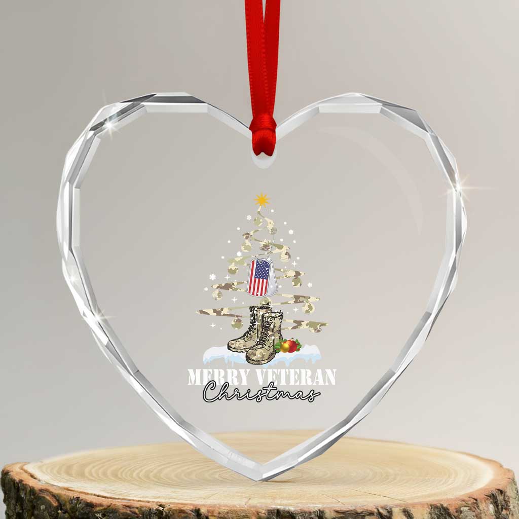 Veteran Day Xmas Heart Crystal Glass Ornament Merry Veteran Christmas Fir Tree Dog Tag Combat Shoes TS11 Transparent Glass 3'' Heart Print Your Wear