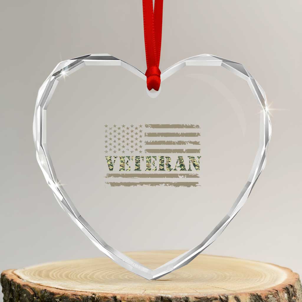 Veteran Heart Crystal Glass Ornament Retro Patriotic Army Camouflage US Flag TS10 Transparent Glass 3'' Heart Print Your Wear