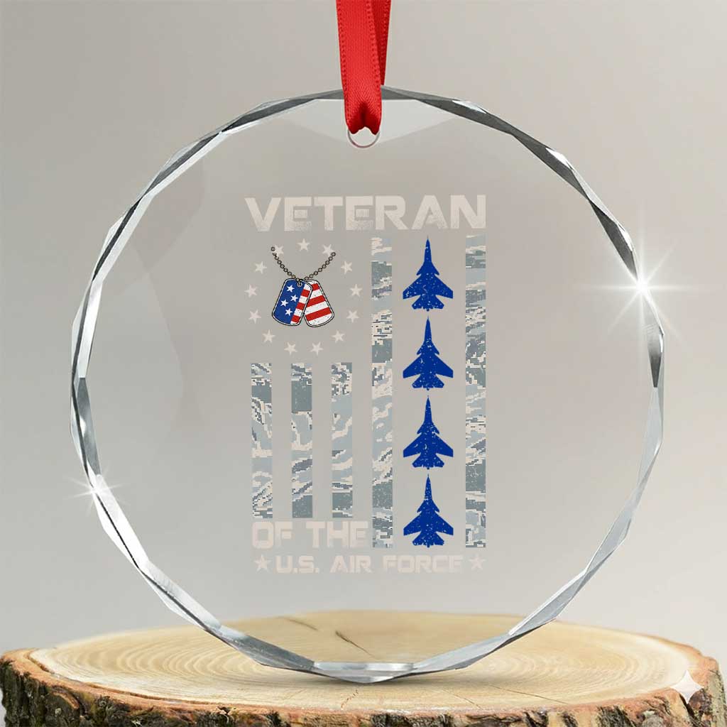 Veteran Of The US Air Force Crystal Glass Ornament Vintage Camo USA Flag Veterans TS10 Transparent Glass 3'' Circle Print Your Wear