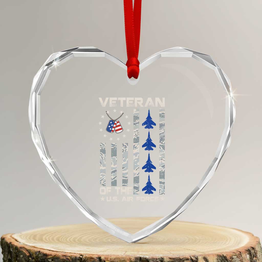 Veteran Of The US Air Force Heart Crystal Glass Ornament Vintage Camo USA Flag Veterans TS10 Transparent Glass 3'' Heart Print Your Wear