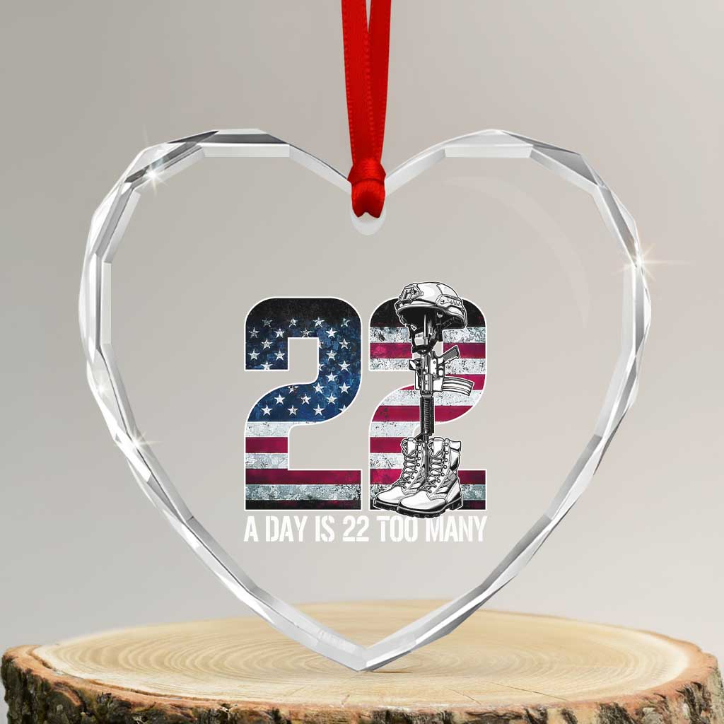 Veteran Suicide Awareness Heart Crystal Glass Ornament 22 A Day is 22 Too Many Veteran Lives Matter TS02 Transparent Glass 3'' Heart Print Your Wear
