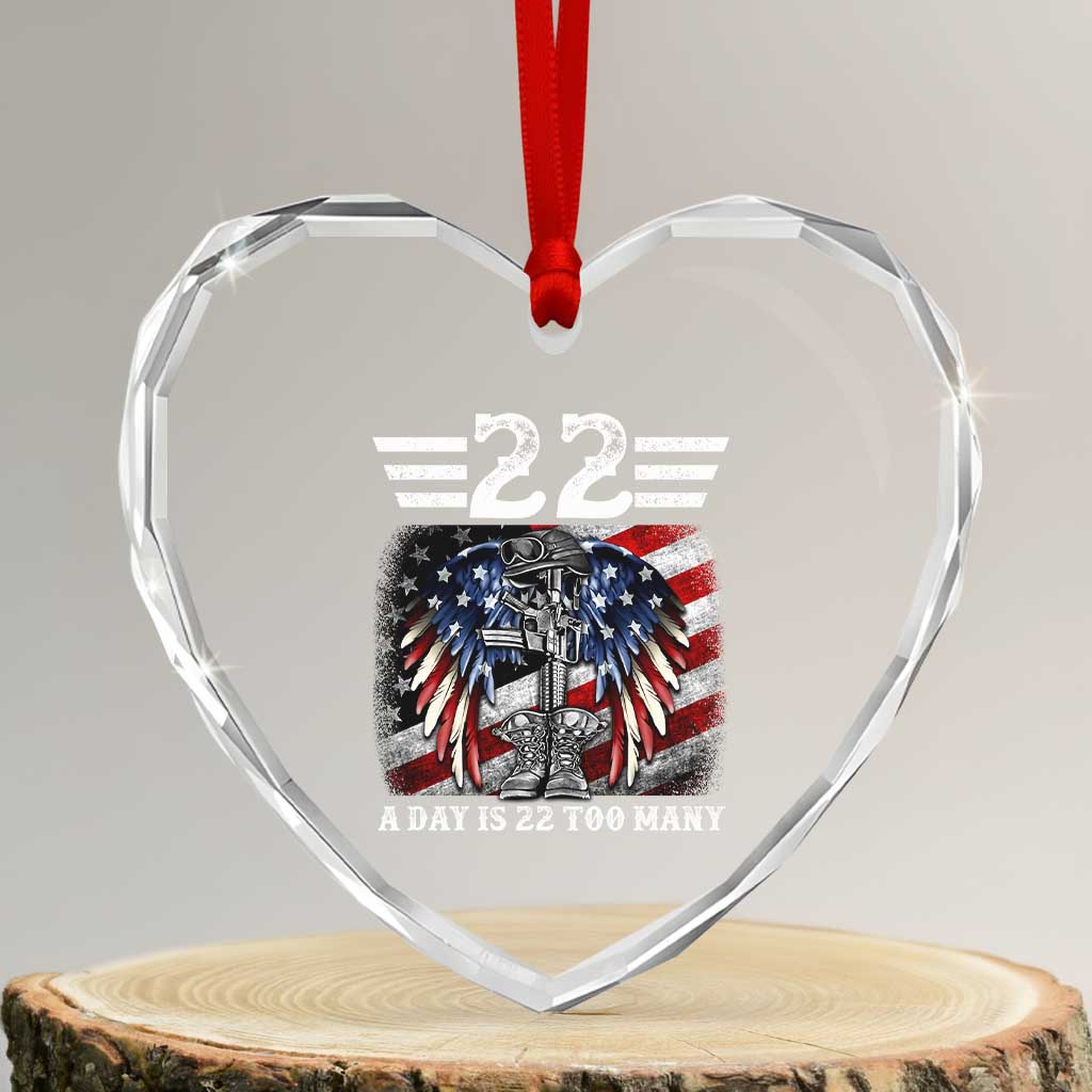 Veteran Suicide Awareness Heart Crystal Glass Ornament 22 A Day Is 22 Too Many Vintage American Flag TS11 Transparent Glass 3'' Heart Print Your Wear