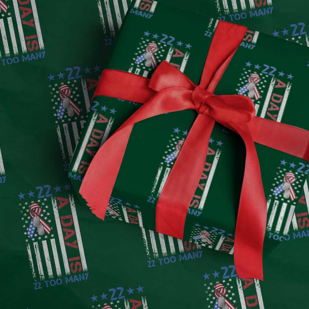 Veteran Suicide Awareness Wrapping Paper Roll 22 A Day Is 22 Too Many American Flag TS11 Green Print Your Wear